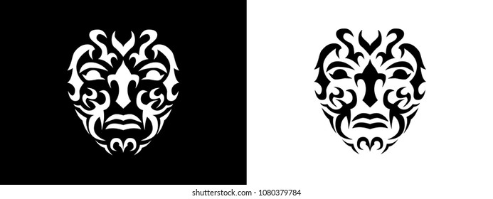 Tribal Man Portrait, Man Portait In Tribal Style Illustration In Black And White