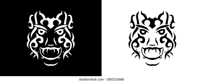 Tribal Man Portrait, Man Portait In Tribal Style Illustration In Black And White