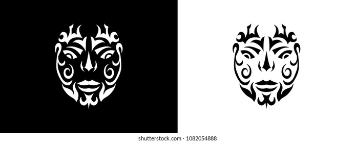 Tribal Man Portrait, Man Portait In Tribal Style Illustration In Black And White