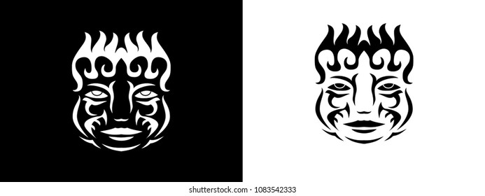 Tribal Man Portrait, Man Portait In Tribal Style Illustration In Black And White