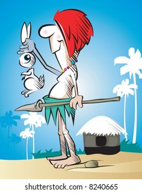 tribal man return after hunting, Vector,
