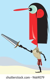 tribal man standing with a sword	