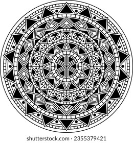 Tribal mandala. Circle polynesian design. Tattoo, design and decor element, coloring book pages. Highly detailed and accurate lines for print or engraving