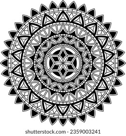 Tribal mandala. Circle polynesian design. Tattoo, design and decor element, coloring book pages. Highly detailed and accurate lines for print or engraving