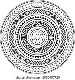 Tribal mandala design, Polynesian Hawaiian tattoo style, tribal round pattern inspired by traditional geometric art. vector ornament in black and white, yoga decoration, wall art