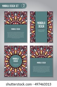 Tribal mandala design set. Vintage decorative elements. Ornamental business cards. Oriental, vector illustration. nature motifs. Doodle ornaments.
