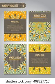 Tribal mandala design set. Vintage decorative elements. Ornamental business cards. Oriental, vector illustration. nature motifs. Doodle ornaments.