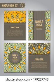 Tribal mandala design set. Vintage decorative elements. Ornamental business cards. Oriental, vector illustration. nature motifs. Doodle ornaments.
