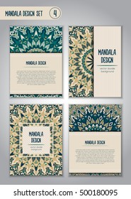 Tribal mandala design set. Vintage decorative elements. Ornamental business cards. Oriental, vector illustration. nature motifs. Doodle ornaments.