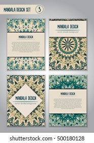 Tribal mandala design set. Vintage decorative elements. Ornamental business cards. Oriental, vector illustration. nature motifs. Doodle ornaments.