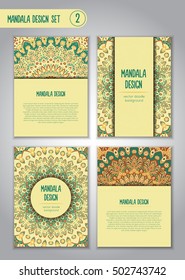Tribal mandala design set. Vintage decorative elements. Ornamental business cards. Oriental, vector illustration. nature motifs. Doodle ornaments.
