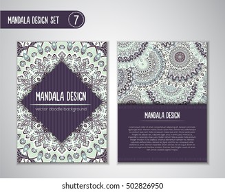 Tribal mandala design set. Vintage decorative elements. Ornamental business cards. Oriental, vector illustration. Islam, Arabic, Indian, Turkish, Pakistan, Chinese, ottoman motifs.