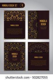 Tribal mandala design set. Vintage decorative elements. Ornamental business cards. Oriental, vector illustration. nature motifs. Doodle ornaments.