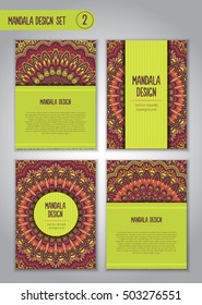 Tribal mandala design set. Vintage decorative elements. Ornamental business cards. Oriental, vector illustration. nature motifs. Doodle ornaments.