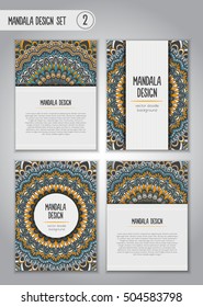 Tribal mandala design set. Vintage decorative elements. Ornamental business cards. Oriental, vector illustration. nature motifs. Doodle ornaments.