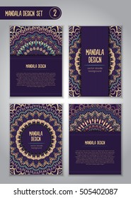 Tribal mandala design set. Vintage decorative elements. Ornamental business cards. Oriental, vector illustration. nature motifs. Doodle ornaments.