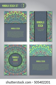 Tribal mandala design set. Vintage decorative elements. Ornamental business cards. Oriental, vector illustration. nature motifs. Doodle ornaments.