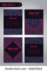 Tribal mandala design set. Vintage decorative elements. Ornamental business cards. Oriental, vector illustration. nature motifs. Doodle ornaments.