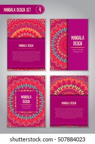 Tribal mandala design set. Vintage decorative elements. Ornamental business cards. Oriental, vector illustration. nature motifs. Doodle ornaments.