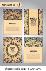Tribal mandala design set. Vintage decorative elements. Ornamental business cards. Oriental, vector illustration. nature motifs. Doodle ornaments.