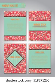 Tribal mandala design set. Vintage decorative elements. Ornamental business cards. Oriental, vector illustration. nature motifs. Doodle ornaments.
