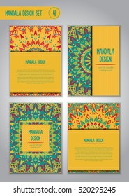 Tribal mandala design set. Vintage decorative elements. Ornamental business cards. Oriental, vector illustration. nature motifs. Doodle ornaments.