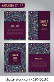 Tribal mandala design set. Vintage decorative elements. Ornamental business cards. Oriental, vector illustration. nature motifs. Doodle ornaments.