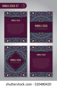Tribal mandala design set. Vintage decorative elements. Ornamental business cards. Oriental, vector illustration. nature motifs. Doodle ornaments.