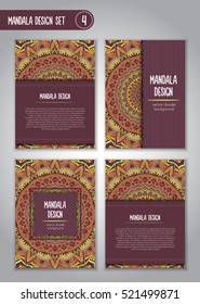 Tribal mandala design set. Vintage decorative elements. Ornamental business cards. Oriental, vector illustration. nature motifs. Doodle ornaments.
