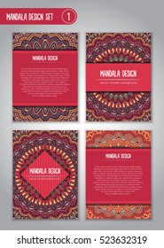 Tribal mandala design set. Vintage decorative elements. Ornamental business cards. Oriental, vector illustration. nature motifs. Doodle ornaments.