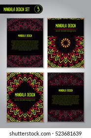 Tribal mandala design set. Vintage decorative elements. Ornamental business cards. Oriental, vector illustration. nature motifs. Doodle ornaments.