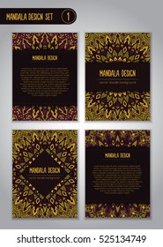 Tribal mandala design set. Vintage decorative elements. Ornamental business cards. Oriental, vector illustration. nature motifs. Doodle ornaments.