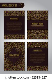 Tribal mandala design set. Vintage decorative elements. Ornamental business cards. Oriental, vector illustration. nature motifs. Doodle ornaments.