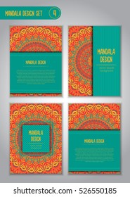 Tribal mandala design set. Vintage decorative elements. Ornamental business cards. Oriental, vector illustration. nature motifs. Doodle ornaments.