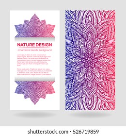Tribal mandala design set. Vintage decorative elements. Ornamental business cards. Oriental, vector illustration. nature motifs. Doodle ornaments.