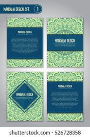 Tribal mandala design set. Vintage decorative elements. Ornamental business cards. Oriental, vector illustration. nature motifs. Doodle ornaments.