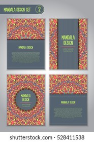 Tribal mandala design set. Vintage decorative elements. Ornamental business cards. Oriental, vector illustration. nature motifs. Doodle ornaments.