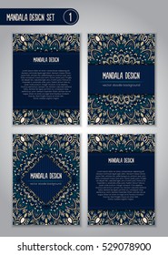 Tribal mandala design set. Vintage decorative elements. Ornamental business cards. Oriental, vector illustration. nature motifs. Doodle ornaments.