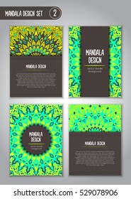 Tribal mandala design set. Vintage decorative elements. Ornamental business cards. Oriental, vector illustration. nature motifs. Doodle ornaments.