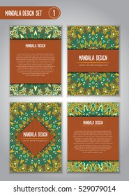Tribal mandala design set. Vintage decorative elements. Ornamental business cards. Oriental, vector illustration. nature motifs. Doodle ornaments.