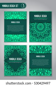 Tribal mandala design set. Vintage decorative elements. Ornamental business cards. Oriental, vector illustration. nature motifs. Doodle ornaments.