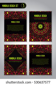 Tribal mandala design set. Vintage decorative elements. Ornamental business cards. Oriental, vector illustration. nature motifs. Doodle ornaments.