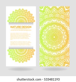 Tribal mandala design set. Vintage decorative elements. Ornamental business cards. Oriental, vector illustration. nature motifs. Doodle ornaments.
