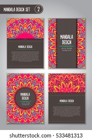 Tribal mandala design set. Vintage decorative elements. Ornamental business cards. Oriental, vector illustration. nature motifs. Doodle ornaments.