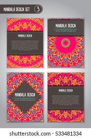 Tribal mandala design set. Vintage decorative elements. Ornamental business cards. Oriental, vector illustration. nature motifs. Doodle ornaments.