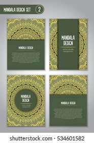 Tribal mandala design set. Vintage decorative elements. Ornamental business cards. Oriental, vector illustration. nature motifs. Doodle ornaments.