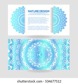 Tribal mandala design set. Vintage decorative elements. Ornamental business cards. Oriental, vector illustration. nature motifs. Doodle ornaments.