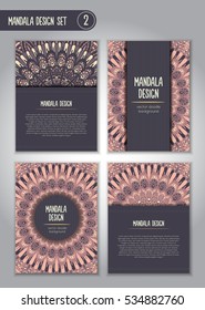 Tribal mandala design set. Vintage decorative elements. Ornamental business cards. Oriental, vector illustration. nature motifs. Doodle ornaments.