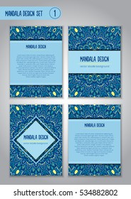 Tribal mandala design set. Vintage decorative elements. Ornamental business cards. Oriental, vector illustration. nature motifs. Doodle ornaments.