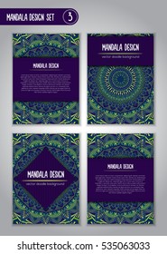 Tribal mandala design set. Vintage decorative elements. Ornamental business cards. Oriental, vector illustration. nature motifs. Doodle ornaments.